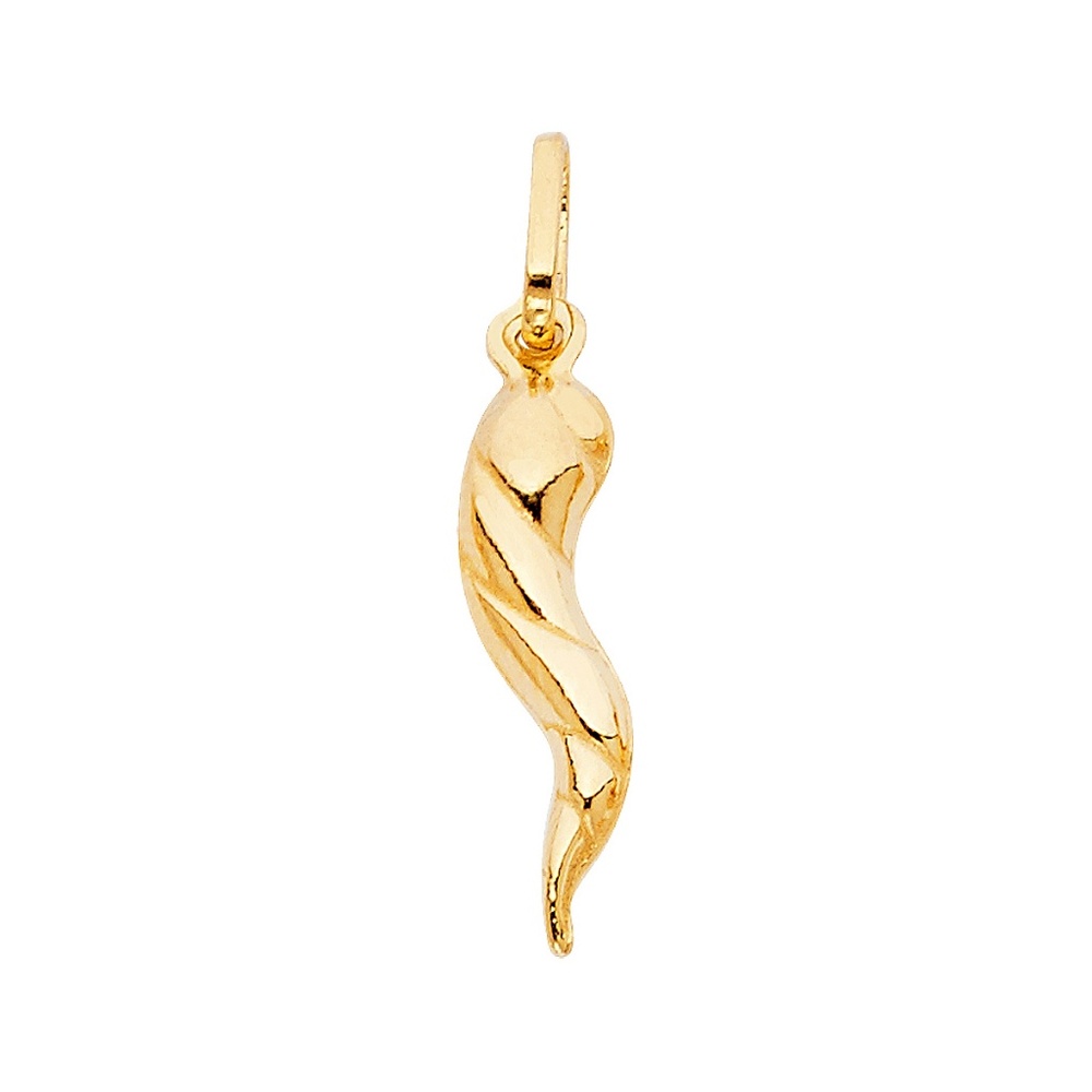 14K Yellow Twisted Cornicello Italian Horn Pendant